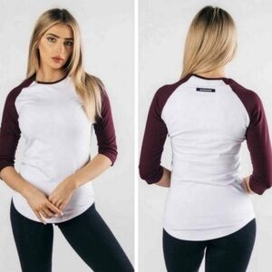 Women's ALPHALETE 3/4 of Sleeve Shirt White Black Cherry Size Small